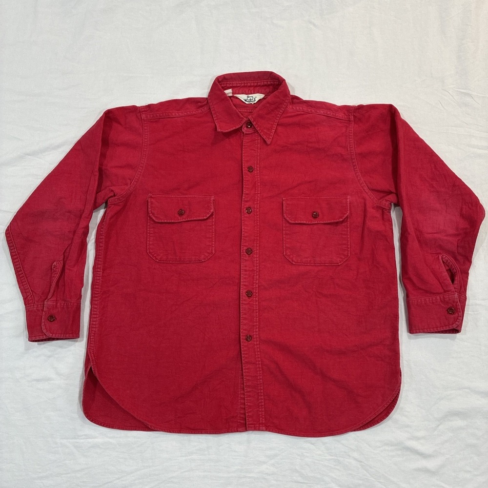 Vintage Woolrich Shirt Mens XL Red Chamois Heavy‎ Cotton Button Up Made In USA